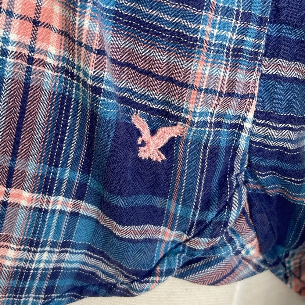 American Eagle Pearl Snap Boyfriend Flannel Shirt - Picture 2 of 5